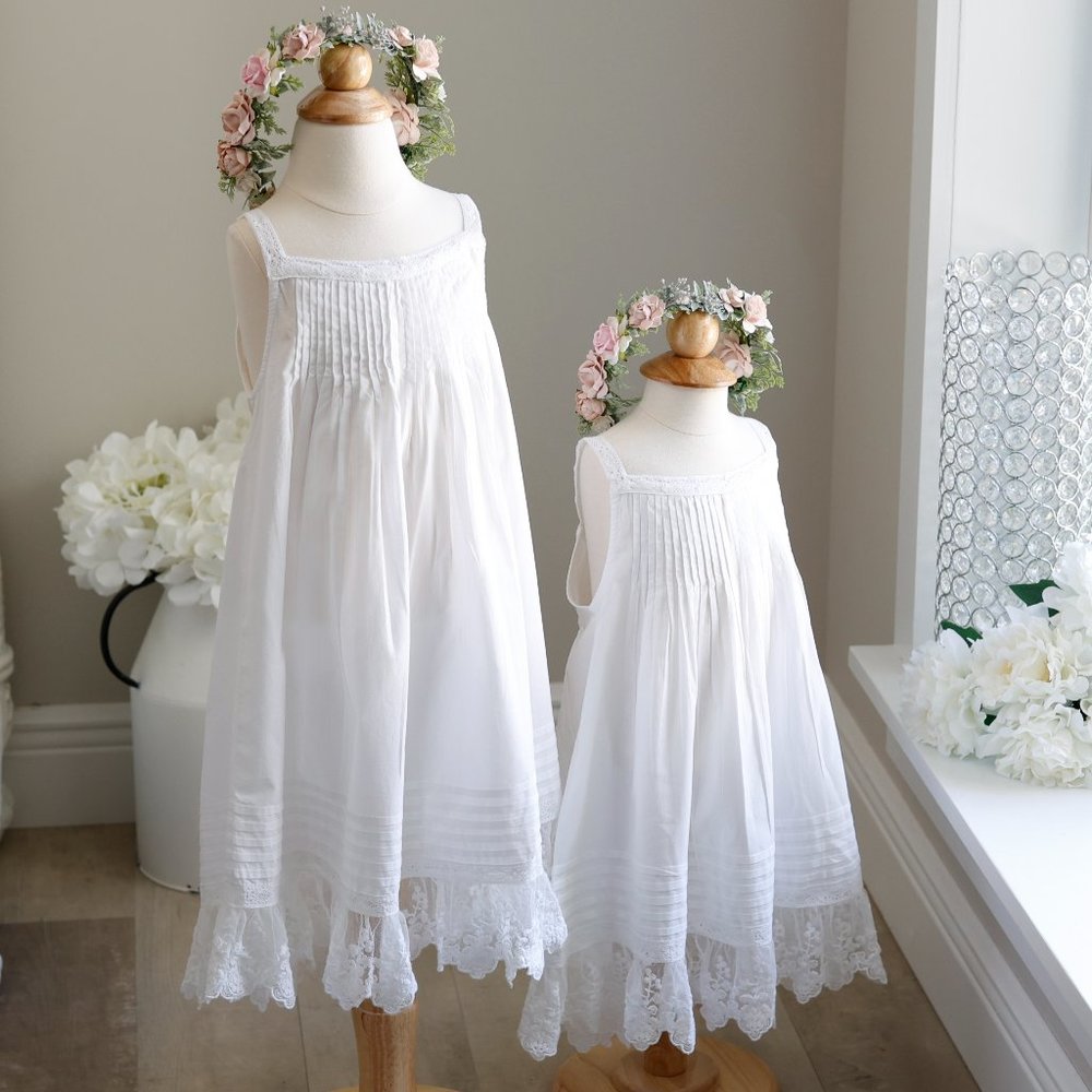 Girl's Size 4 White Cotton Sundress/Slip Dress Lace Trimmed Beach Portrait
